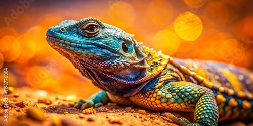 Egyptian Uromastyx Lizard Close-Up with Bokeh Background - Desert Reptile Stock Photo photo