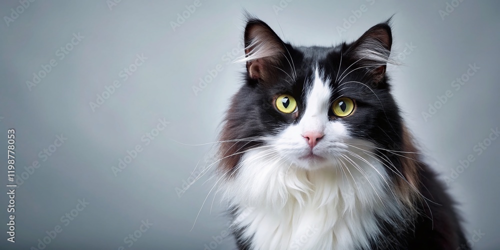 Elegant Black and White Cat Posing, Right Side Copy Space, Pet Photography Elegant Black and White Cat Posing, Right Side Copy Space, Pet Photography
