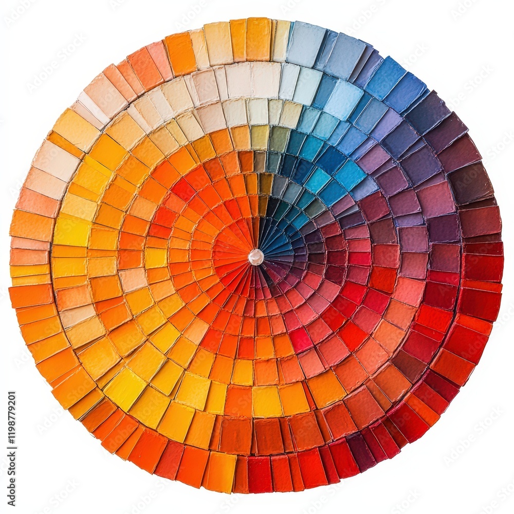 Obraz premium Circular color chart showing a spectrum of shades and tones of paint.