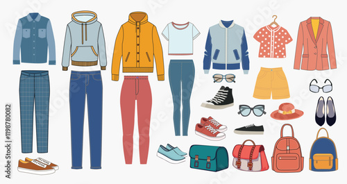 outfits for men and women, fashionable clothes, footwear bags