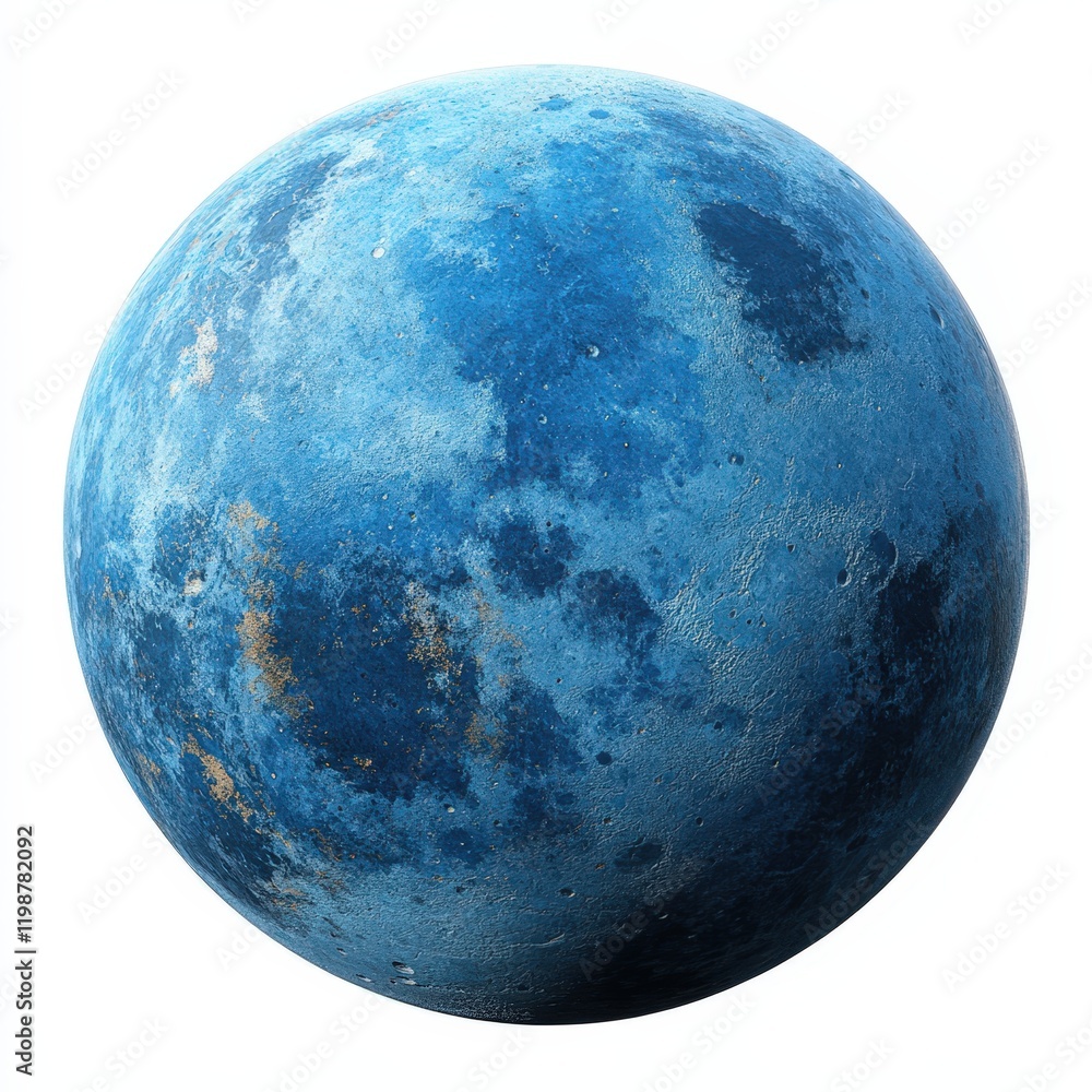 A detailed 3D render of a blue planet against a white background. A detailed 3D render of a blue planet against a white background.