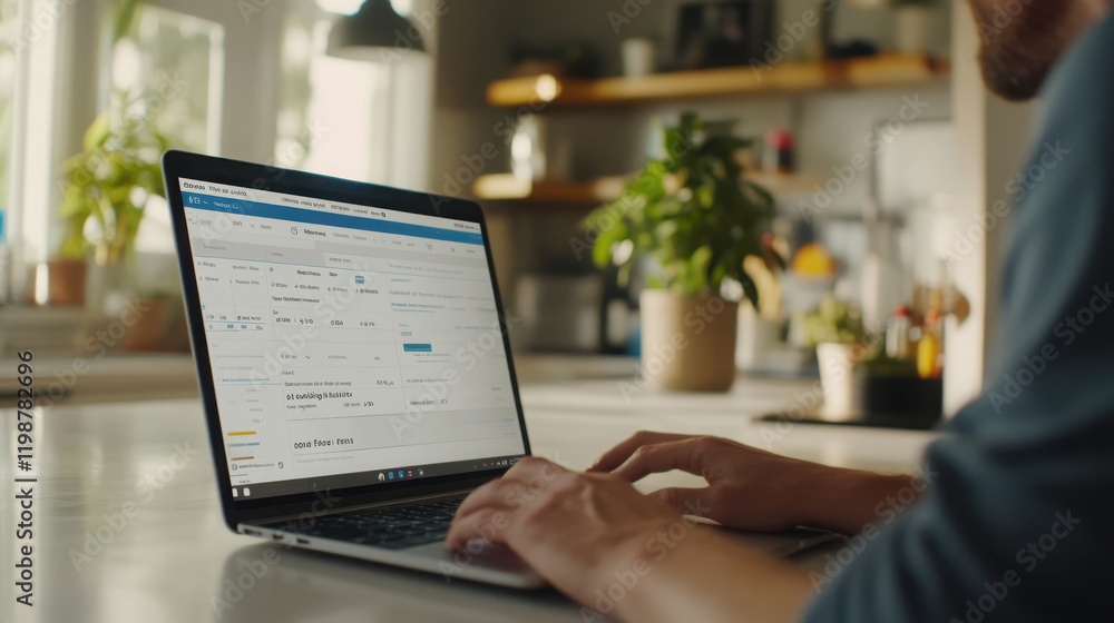 Analyzing housing affordability on a laptop in a modern home setting Analyzing housing affordability on a laptop in a modern home setting
