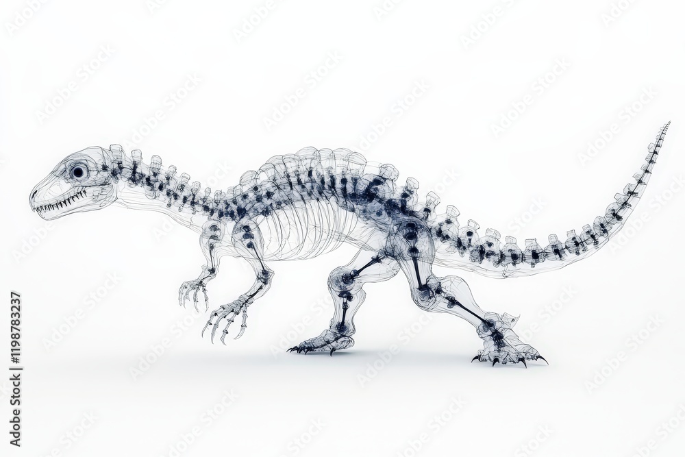 Fototapeta premium 3D rendering of a dinosaur skeleton against a white background.