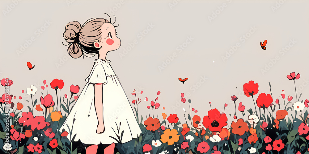 Fototapeta premium illustration of a girl with flowers background