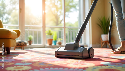 Wallpaper Mural Carpet cleaning machine in action, cheerful atmosphere, bright room with natural light. Torontodigital.ca