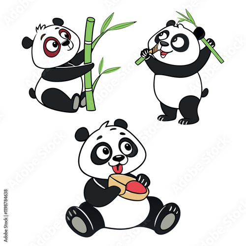 Panda. Bear cute funny animal character in forest cartoon collection
