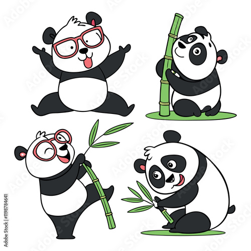 Panda. Bear cute funny animal character in forest cartoon collection