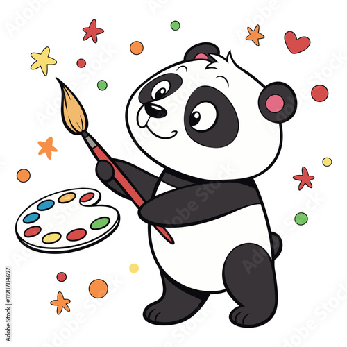 Panda. Bear cute funny animal character in forest cartoon collection