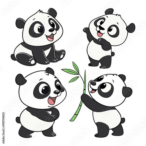 Panda. Bear cute funny animal character in forest cartoon collection