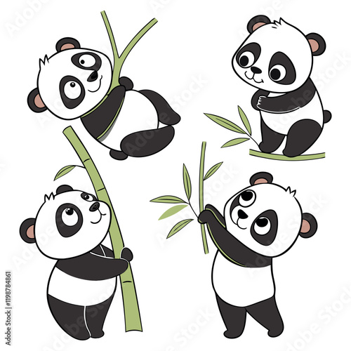 Panda. Bear cute funny animal character in forest cartoon collection