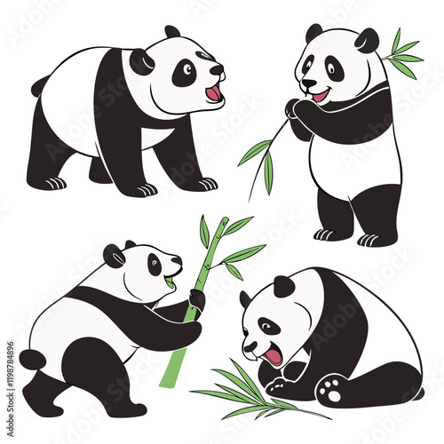 Panda. Bear cute funny animal character in forest cartoon collection