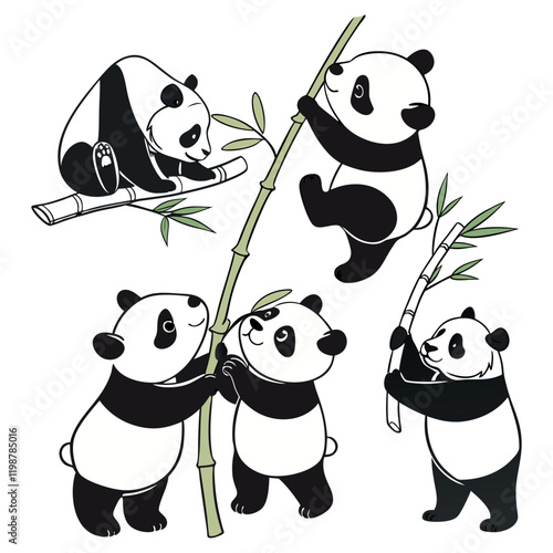 Panda. Bear cute funny animal character in forest cartoon collection