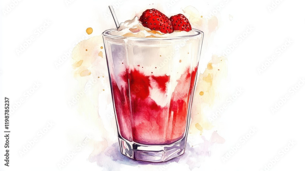 custom made wallpaper toronto digitalWatercolor of Fresh Korean Strawberry Milk, Strawberry Milkshake Refreshing Summer Drink,menu popular in korea and japan,strawberry yogurt smoothie,copy space.