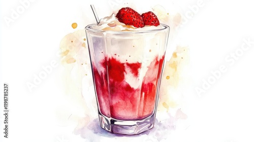 Wallpaper Mural Watercolor of Fresh Korean Strawberry Milk, Strawberry Milkshake Refreshing Summer Drink,menu popular in korea and japan,strawberry yogurt smoothie,copy space. Torontodigital.ca