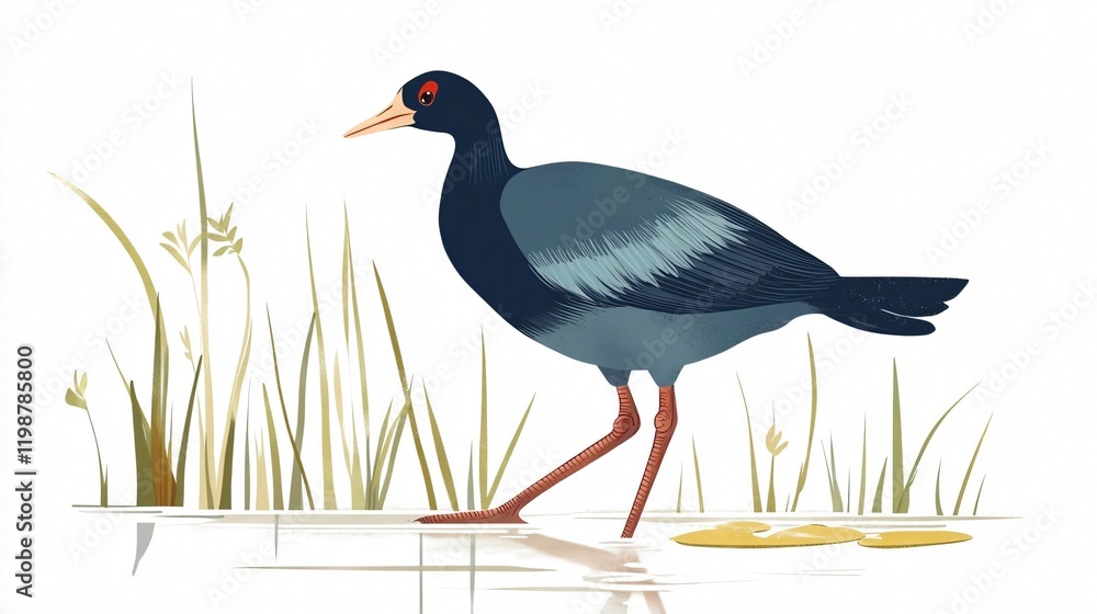 Obraz premium Elegant Water Bird in Serene Wetland Habitat: A Captivating Wildlife Illustration