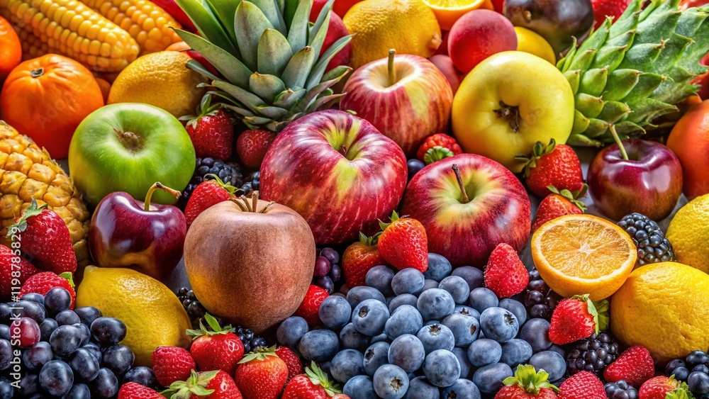 Vibrant Still Life: A Colorful Collection of Fresh Fruits with High Depth of Field Vibrant Still Life: A Colorful Collection of Fresh Fruits with High Depth of Field