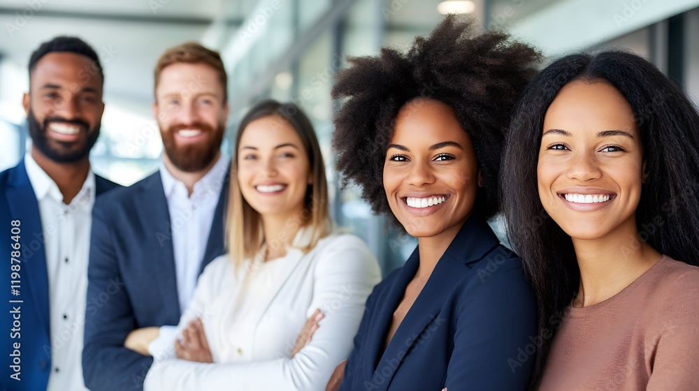 Diverse Professional Team Smiling in Modern Office Environment : Generative AI Diverse Professional Team Smiling in Modern Office Environment : Generative AI