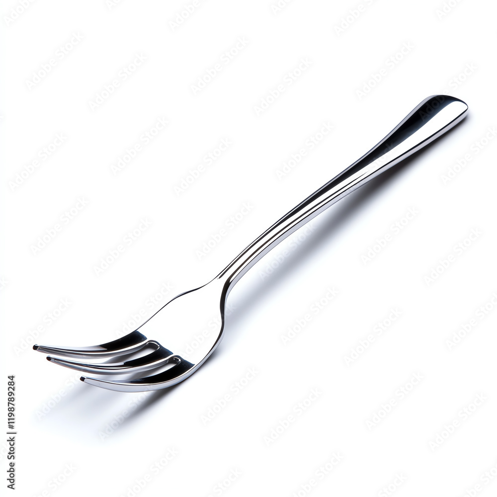 A shiny and elegant stainless steel fork isolated on a white background, perfect for culinary presentations. A shiny and elegant stainless steel fork isolated on a white background, perfect for culinary presentations.