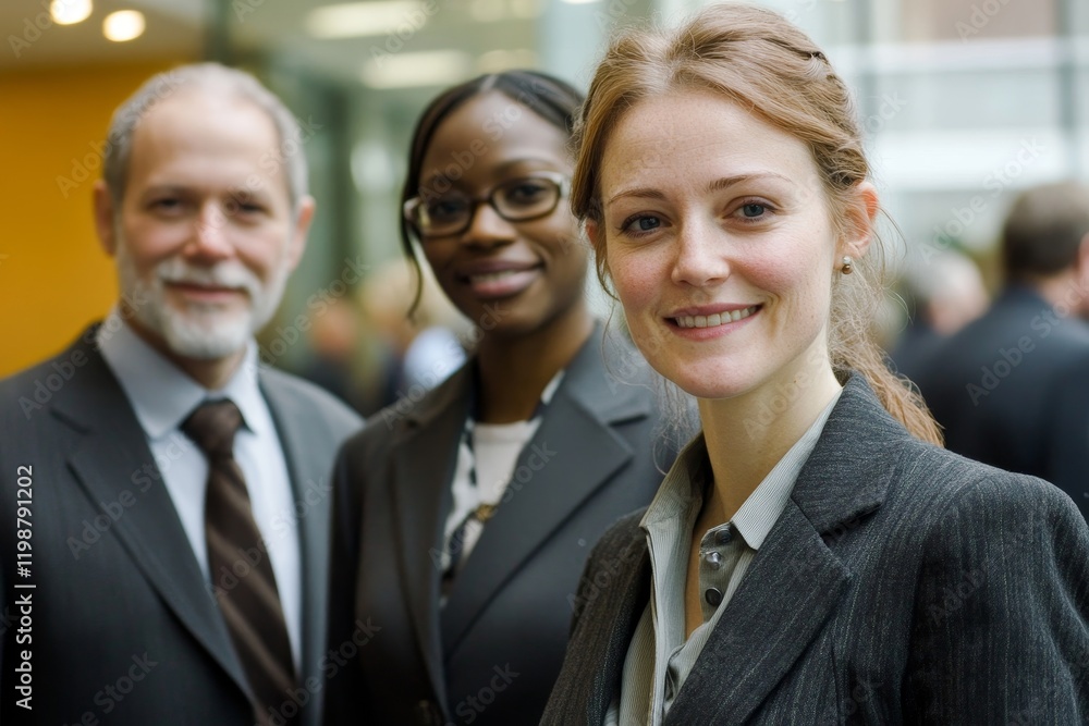 Businesswoman posing with colleagues, Generative AI Businesswoman posing with colleagues, Generative AI