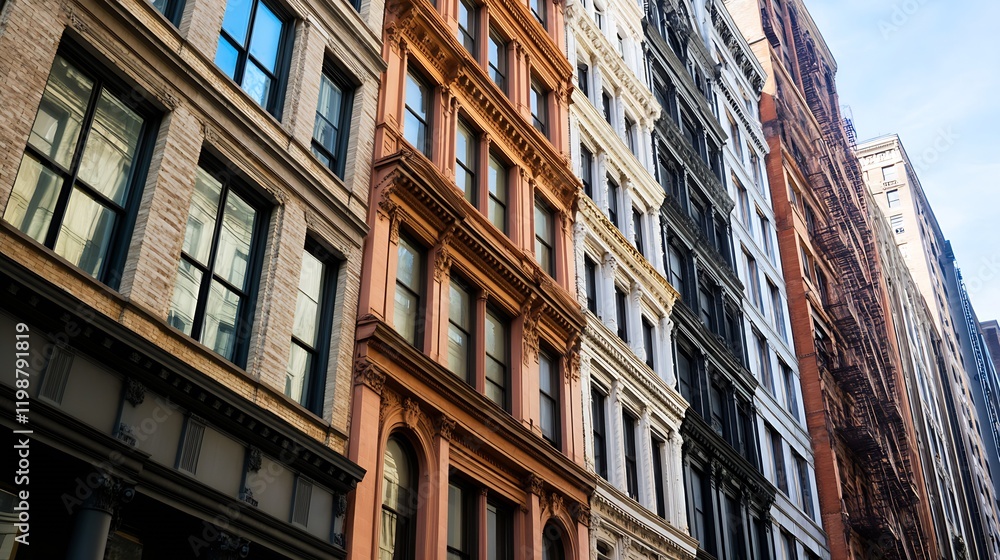Historic Architectural Facade of New York Buildings in Sunlit Urban Setting : Generative AI Historic Architectural Facade of New York Buildings in Sunlit Urban Setting : Generative AI