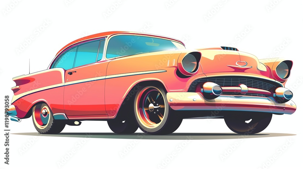Obraz premium A vintage 1950s car illustrated in a retro style.