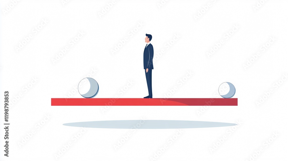 Balancing Act: Businessman on a Seesaw with Weights - A Visual Metaphor for Decision-Making, Risk Management, and Strategic Balance in the Corporate World Balancing Act: Businessman on a Seesaw with Weights - A Visual Metaphor for Decision-Making, Risk Management, and Strategic Balance in the Corporate World