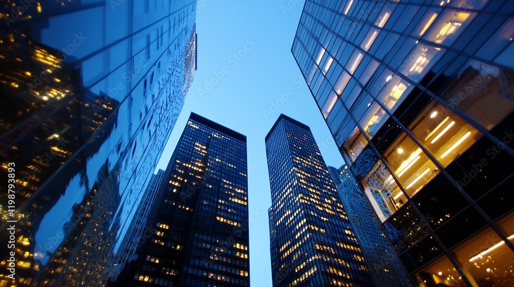 Fototapeta premium Majestic Evening Skyscrapers Reflecting the Twilight Sky in Urban Landscape : Generative AI