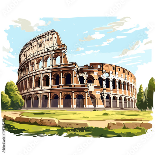 Colosseum hand-drawn comic illustration. Colosseum. Vector doodle style cartoon illustration