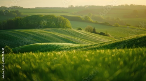 Lush Green Landscape with Soft Lines and Vibrant Colors