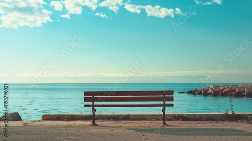 Peaceful seaside bench for meditation and relaxation