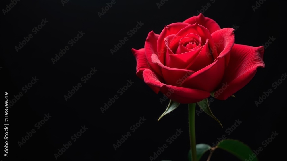 beautiful red rose close-up on black background with empty space on the left for text beautiful red rose close-up on black background with empty space on the left for text