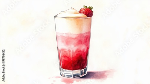 Wallpaper Mural Watercolor of Fresh Korean Strawberry Milk, Strawberry Milkshake Refreshing Summer Drink,menu popular in korea and japan,strawberry yogurt smoothie,copy space. Torontodigital.ca