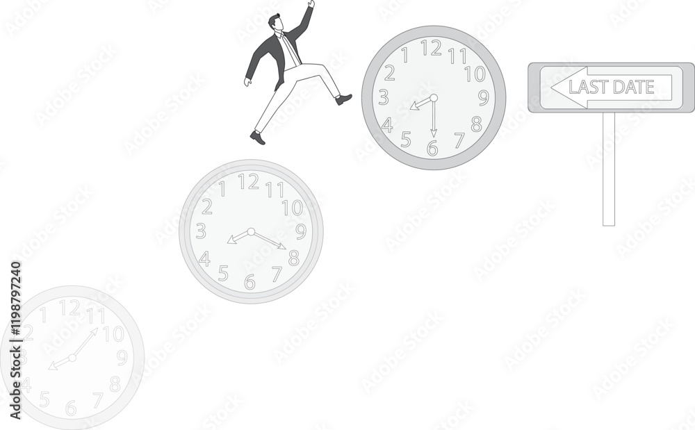 Time management, vision or effort to manage project and foresee problem or opportunity, work deadline or timer countdown, progress or development concept, businessman riding time passing clock Time management, vision or effort to manage project and foresee problem or opportunity, work deadline or timer countdown, progress or development concept, businessman riding time passing clock
