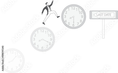 Time management, vision or effort to manage project and foresee problem or opportunity, work deadline or timer countdown, progress or development concept, businessman riding time passing clock