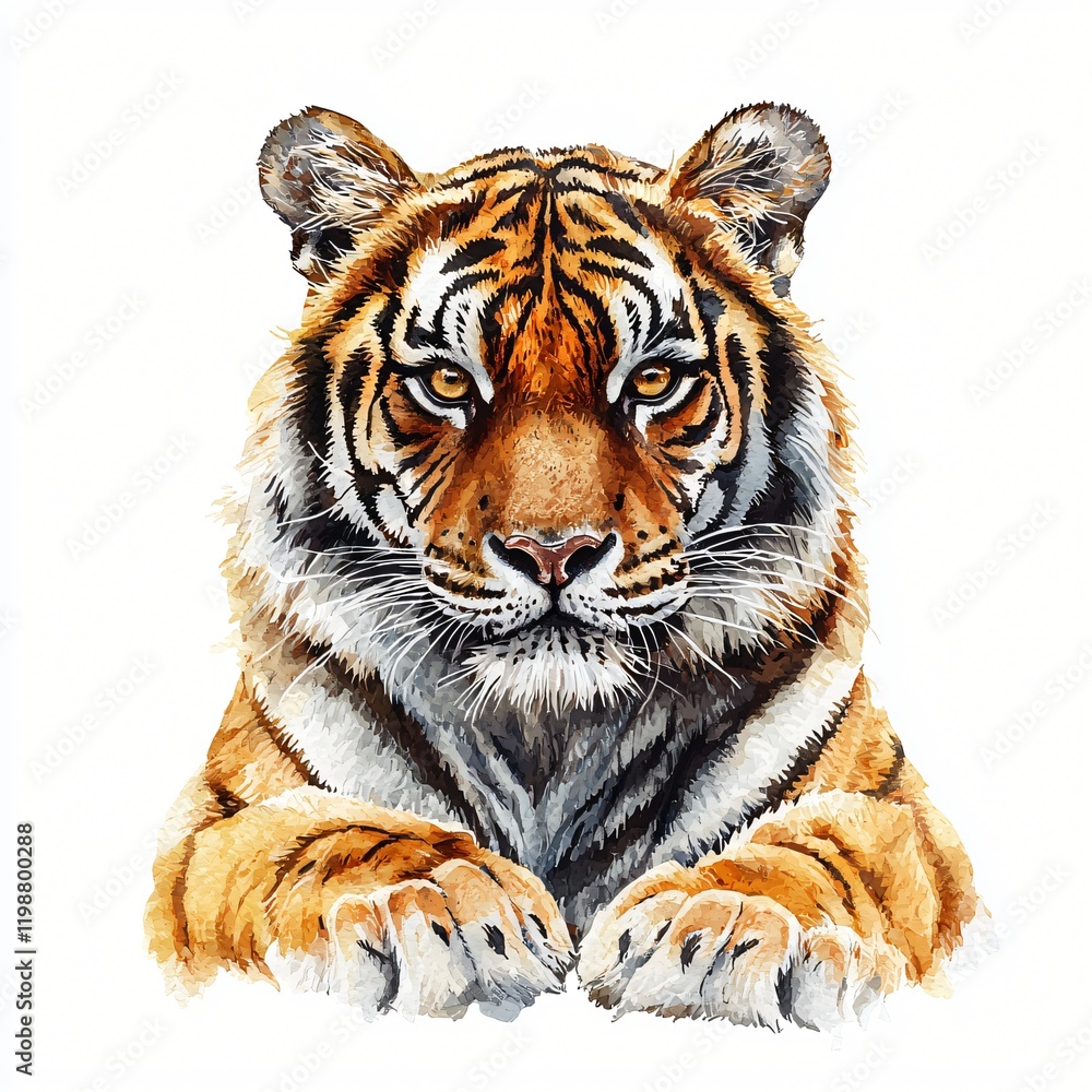 Fototapeta premium Majestic Watercolor Painting of a Powerful Tiger Close Up Wildlife Art