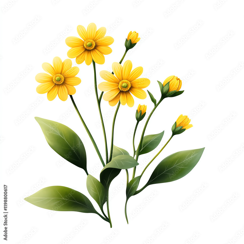 A vibrant illustration of yellow flowers with green leaves, symbolizing beauty and nature. Perfect for floral designs and decorations. A vibrant illustration of yellow flowers with green leaves, symbolizing beauty and nature. Perfect for floral designs and decorations.