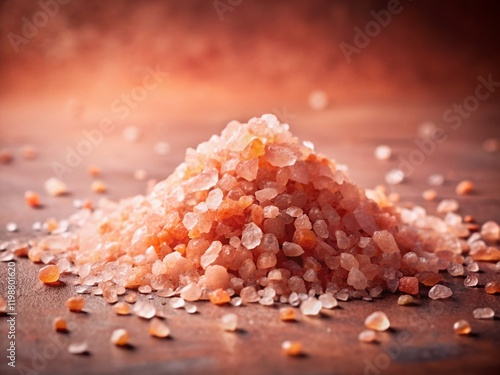 Vintage Pink Himalayan Salt Pile on Pink Background - Gourmet Texture Stock Photo photo