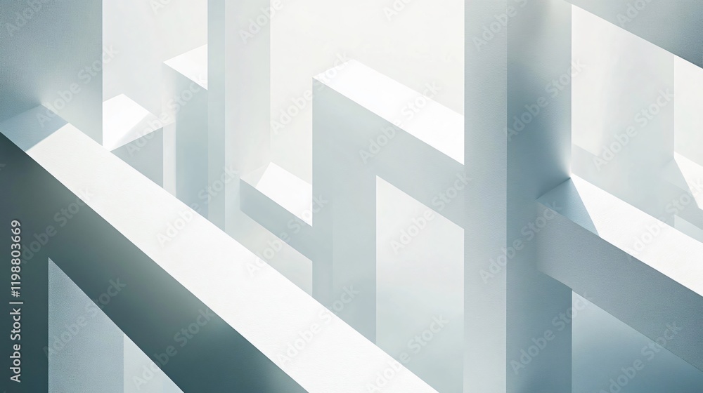 Abstract Architectural Design: White Geometric Structure with Intersecting Lines and Light Play Abstract Architectural Design: White Geometric Structure with Intersecting Lines and Light Play