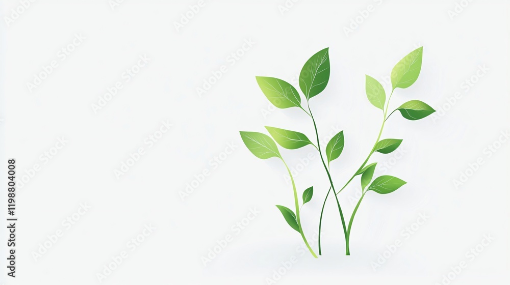Elegant Green Leaves on White Background: A Minimalist Nature-Inspired Design Elegant Green Leaves on White Background: A Minimalist Nature-Inspired Design