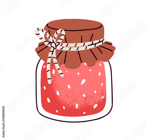 Raspberry jam jar. Sealed sweet homemade preserve from berries. Strawberry co...