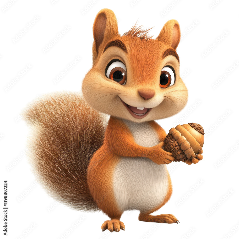 Charming Cartoon Squirrel Holding an Acorn: A Playful and Colorful Character in Whimsical Design Charming Cartoon Squirrel Holding an Acorn: A Playful and Colorful Character in Whimsical Design