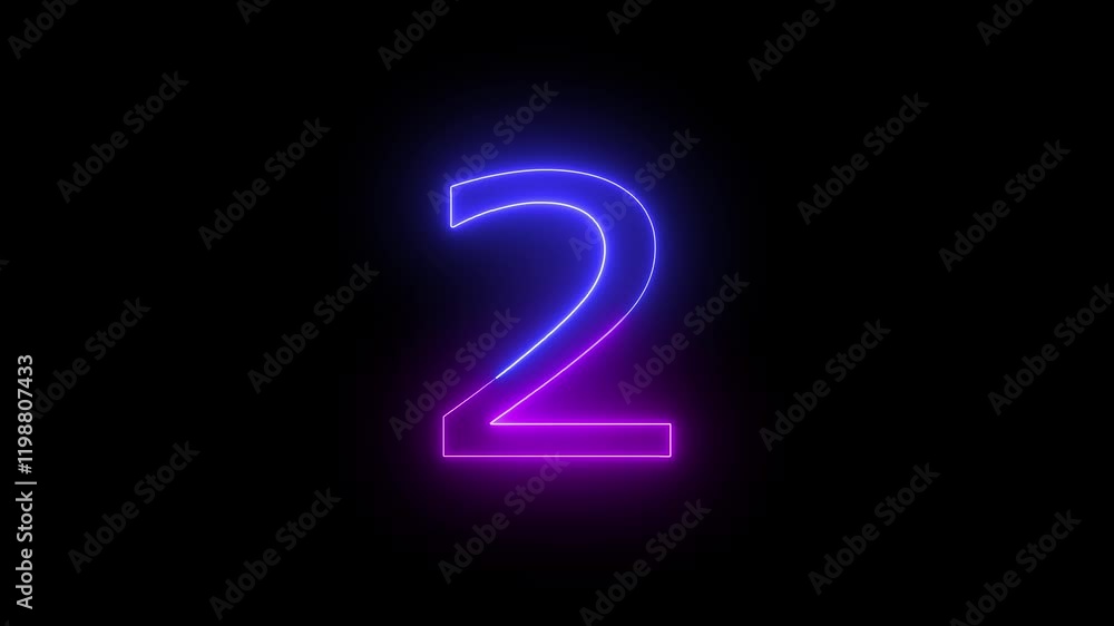 Colorful number 2 text neon glowing sign animation on a black background. Colorful number 2 text neon glowing sign animation on a black background.
