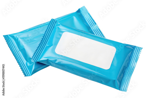 Two blue packages of wet wipes isolated with transparent background photo