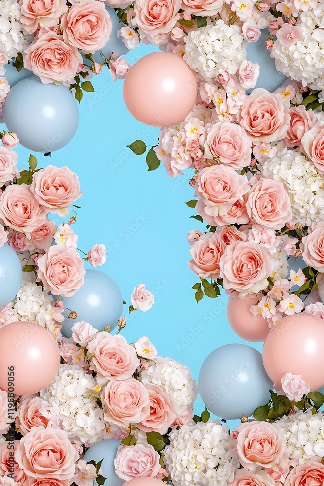 Obraz premium A Dreamy Scene of Floating Roses and Bubbles Under a Clear Blue Sky
