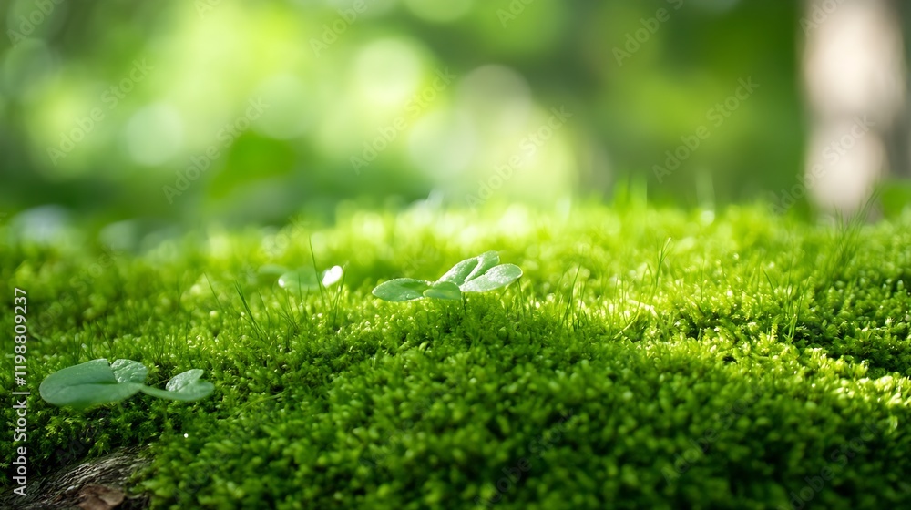 Beautiful Soft Green Moss with Delicate Leaves in Lush Forest Environment : Generative AI Beautiful Soft Green Moss with Delicate Leaves in Lush Forest Environment : Generative AI