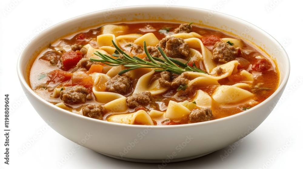 A bowl of pasta soup on white background A bowl of pasta soup on white background