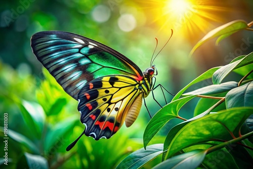 Vivid Ornithoptera Butterfly with High Depth of Field, Detailed Wings, Tropical Setting photo