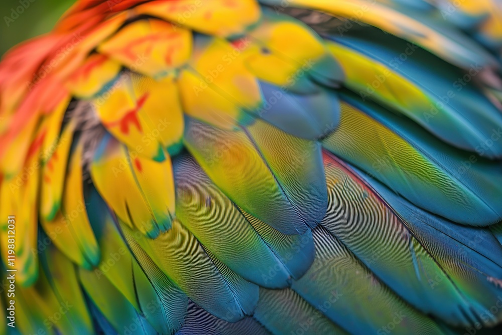 Obraz premium Close-up of vibrant parrot feathers highlighting rich colors and textures