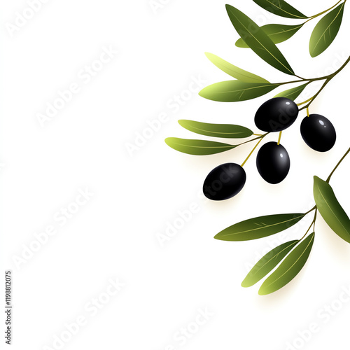 Elegant olive branch with dark olives, ideal for culinary themes and healthy lifestyle imagery. photo