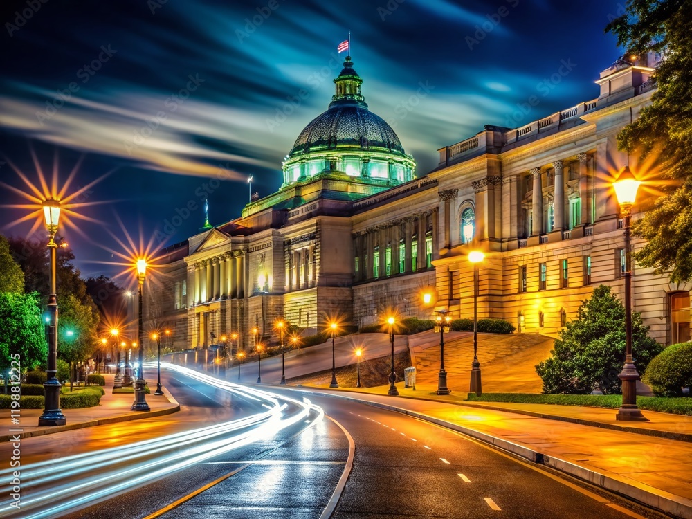Naklejka premium Washington DC Library of Congress Road at Night - Low Light Photography
